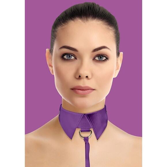🦋B2G1🦋OUCH! SHOTS AMERICA Classic Leather Collar With Leash-Purple | ONE SIZE | - Picture 1 of 5